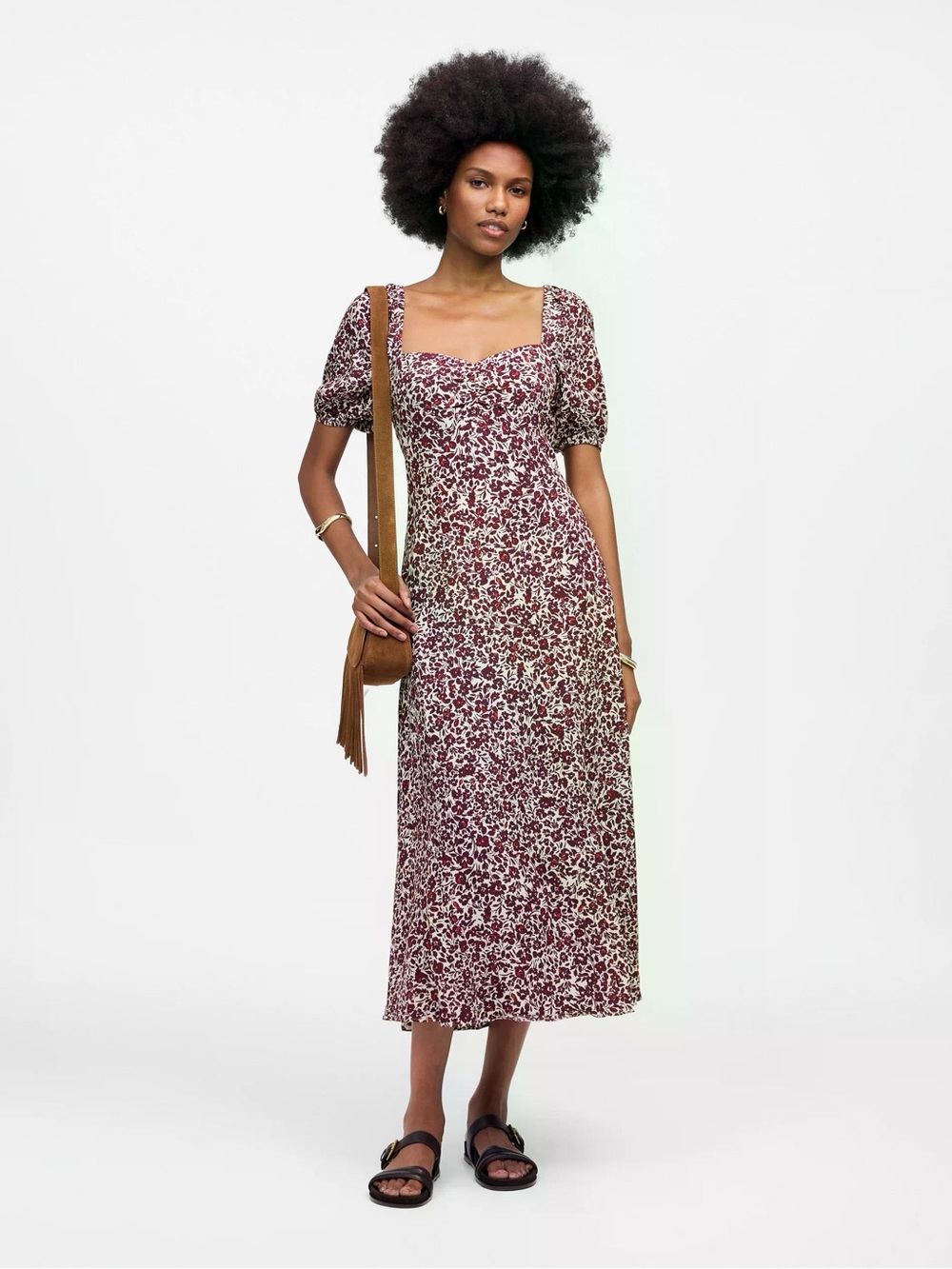 NWT Madewell Puff Sleeve Sweetheart Midi Dress Floral